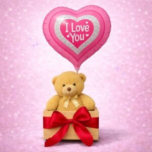Caja con oso peluche y globo “I Love You”