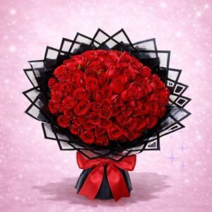 Ramo de 100 rosas rojas con moño rojo