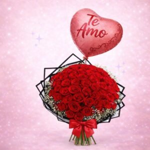 Ramo de 100 rosas rojas premium con globo