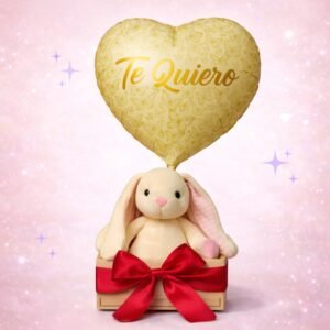 Conejito beige con globo dorado “Te Quiero”