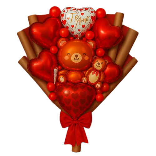 Bouquet de globos con ositos y corazón “Te Amo”